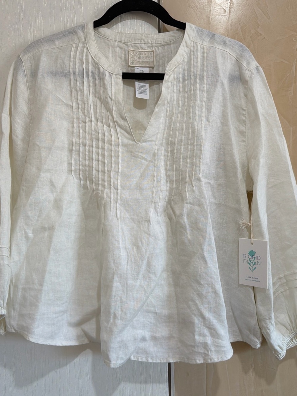 Sigrid Olsen Cream Linen Pintuck Top - Picture 2 of 4